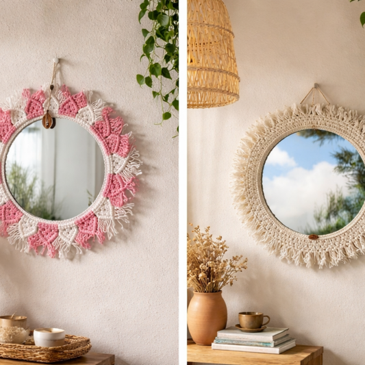 Espejo Circular en Macramé Hecho a Mano – Decoración Boho en Algodón