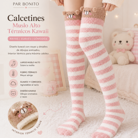 CALCETINES KAWAII  MUSLO ALTO TÉRMICOS – RAYAS PAR BONITO