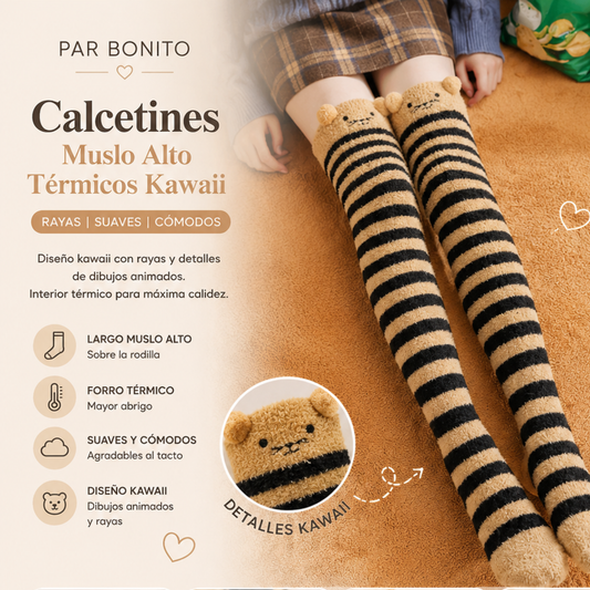 CALCETINES KAWAII  MUSLO ALTO TÉRMICOS – RAYAS PAR BONITO