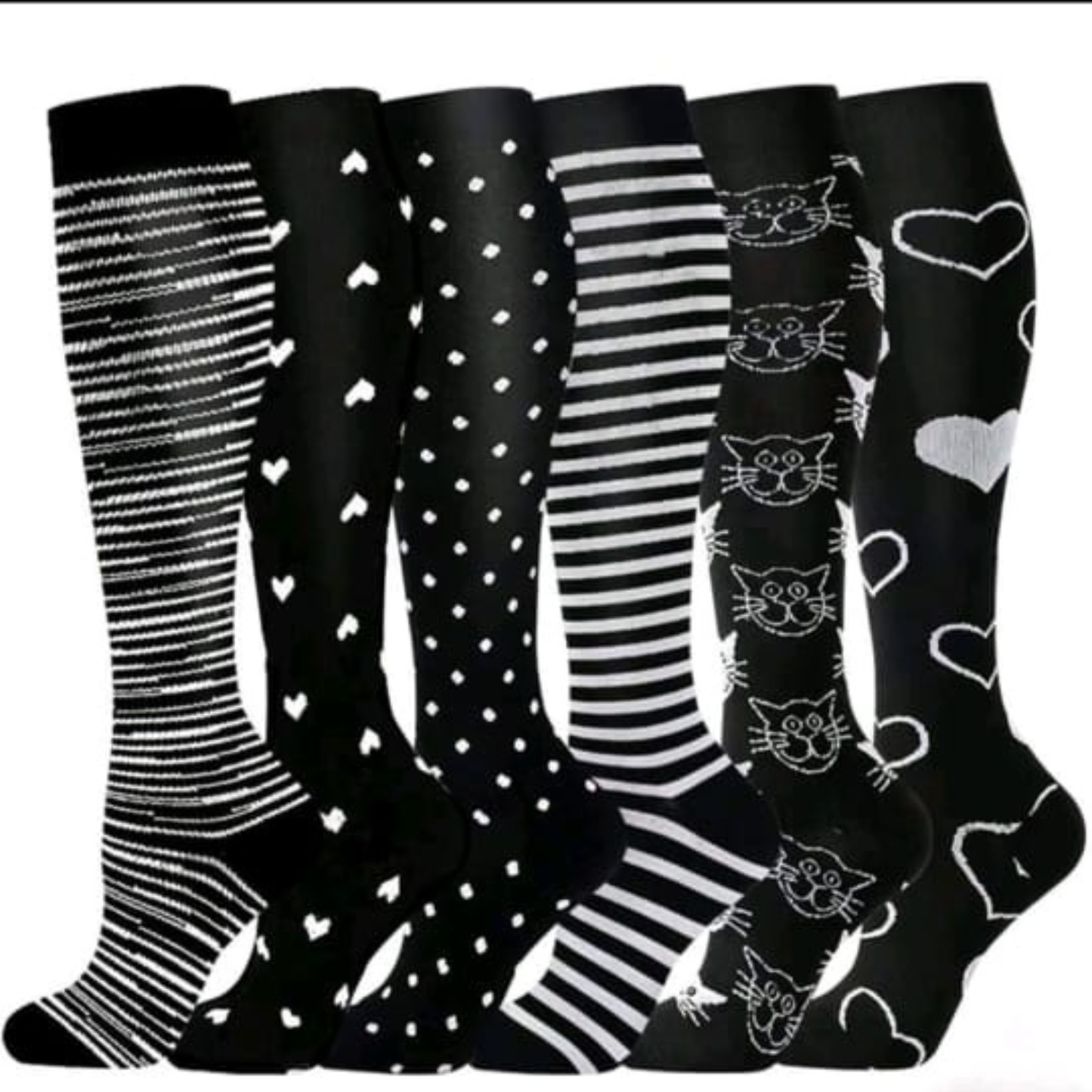 Calcetines Compresivos Largos Mujer | Minimalistas Blanco y Negro