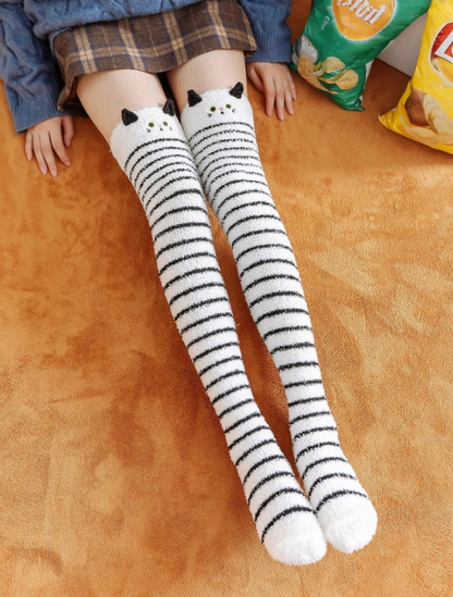 CALCETINES KAWAII  MUSLO ALTO TÉRMICOS – RAYAS PAR BONITO