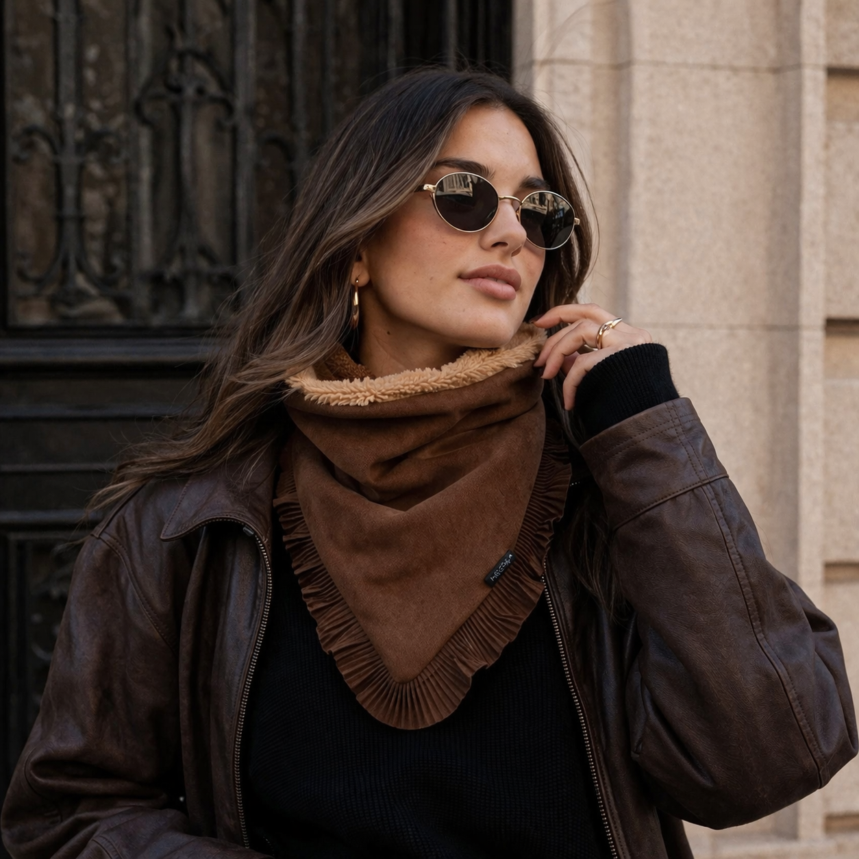 Bandana hecha a mano con interior Sherpa | Cuello abrigado efecto gamuza