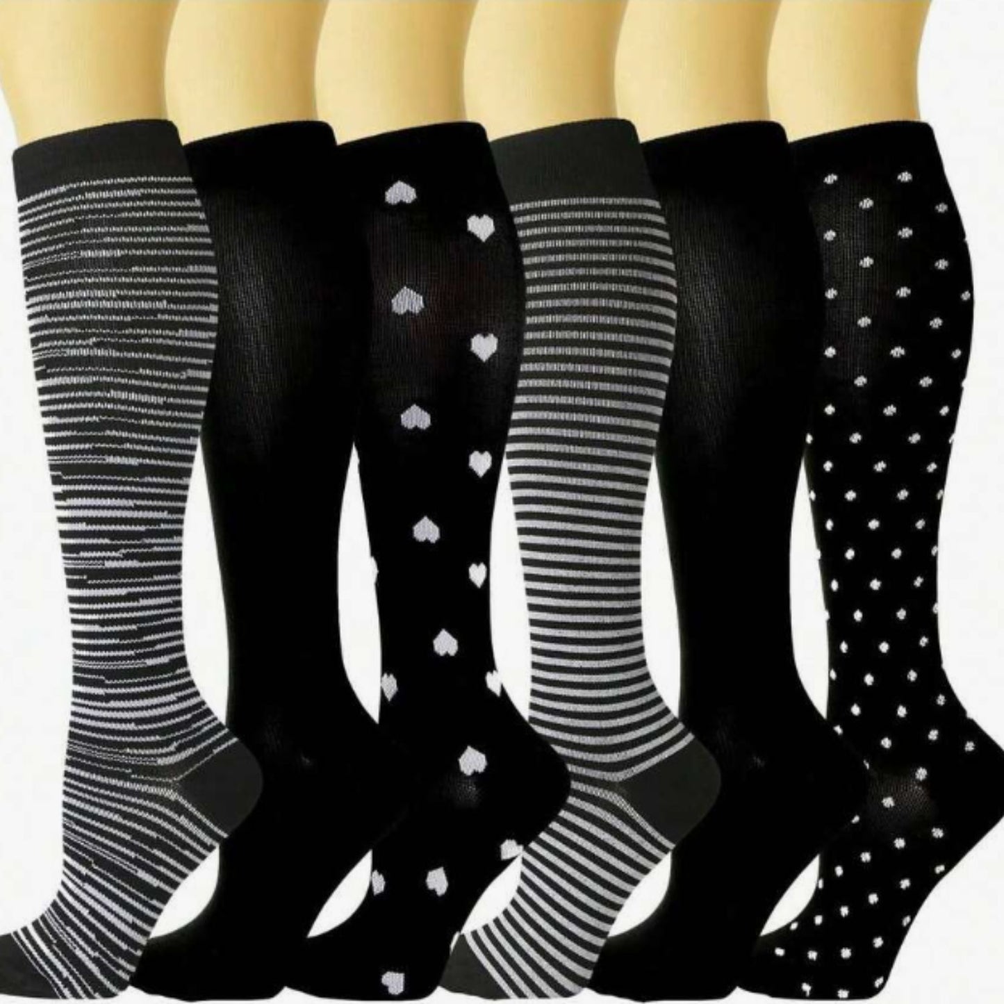 Calcetines Compresivos Largos Mujer | Minimalistas Blanco y Negro
